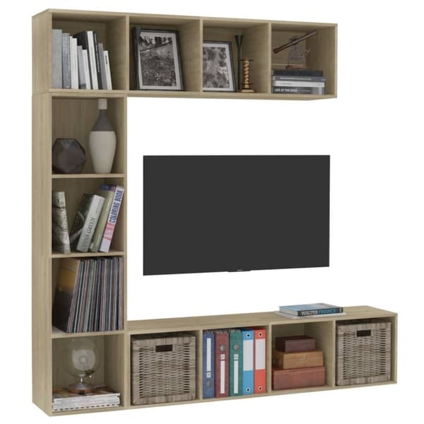 vidaXL bogreol/tv-møbel 3 dele 180x30x180 cm sonoma-eg