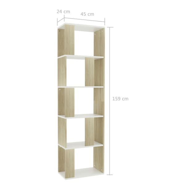 vidaXL Reol/rumdeler 45x24x159 cm spånplade hvid og sonoma-eg