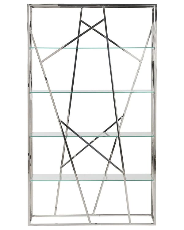 Bogreol Sølv Rustfrit Stål Hærdet Glas 175 x 100 x 30 cm Dekorativ Reol Hylder Opbevaring Stue Tilbehør Glamourøs Minimalistisk