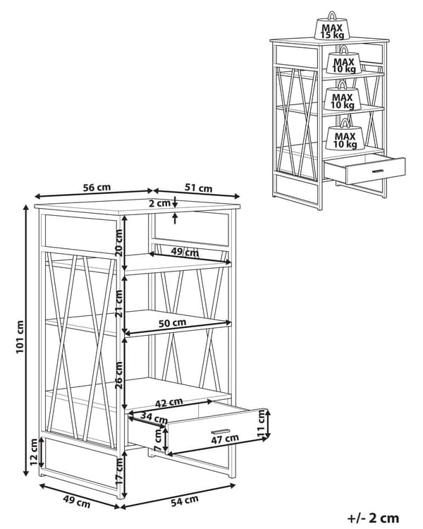 Reol Mørkt Træ Sort Metal Stel 101 x 56 cm Lav Bogreol med Skuffe Hylde Opbevaring Industriel stil til Kontor Stue Indendørs Tilbehør