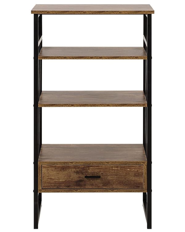 Reol Mørkt Træ Sort Metal Stel 101 x 56 cm Lav Bogreol med Skuffe Hylde Opbevaring Industriel stil til Kontor Stue Indendørs Tilbehør