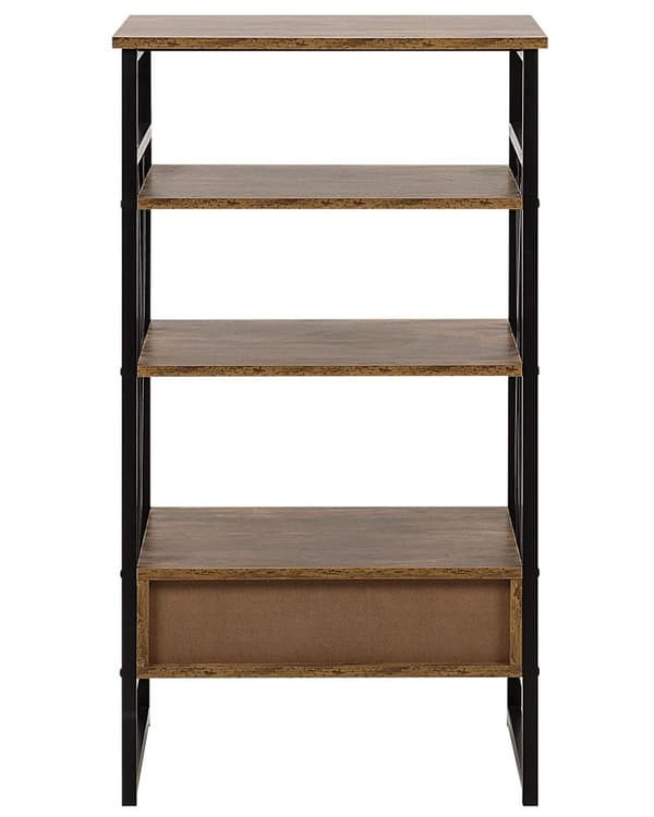 Reol Mørkt Træ Sort Metal Stel 101 x 56 cm Lav Bogreol med Skuffe Hylde Opbevaring Industriel stil til Kontor Stue Indendørs Tilbehør