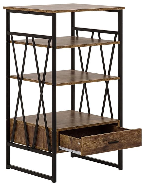 Reol Mørkt Træ Sort Metal Stel 101 x 56 cm Lav Bogreol med Skuffe Hylde Opbevaring Industriel stil til Kontor Stue Indendørs Tilbehør