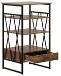 Miniatyrbillede 7 af 11: Reol Mørkt Træ Sort Metal Stel 101 x 56 cm Lav Bogreol med Skuffe Hylde Opbevaring Industriel stil til Kontor Stue Indendørs Tilbehør