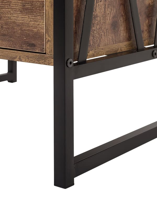 Reol Mørkt Træ Sort Metal Stel 101 x 56 cm Lav Bogreol med Skuffe Hylde Opbevaring Industriel stil til Kontor Stue Indendørs Tilbehør