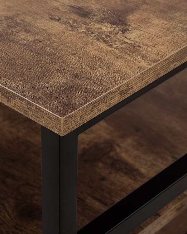 Reol Mørkt Træ Sort Metal Stel 101 x 56 cm Lav Bogreol med Skuffe Hylde Opbevaring Industriel stil til Kontor Stue Indendørs Tilbehør