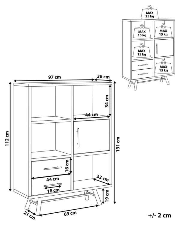 Kirjahylly vaalea puu lastulevy metallijalat 97 x 36 x 131 cm laatikoilla kaapilla neljä hyllyä moderni