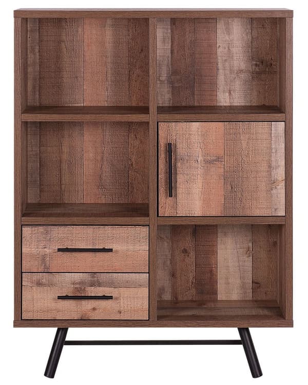 Kirjahylly vaalea puu lastulevy metallijalat 97 x 36 x 131 cm laatikoilla kaapilla neljä hyllyä moderni