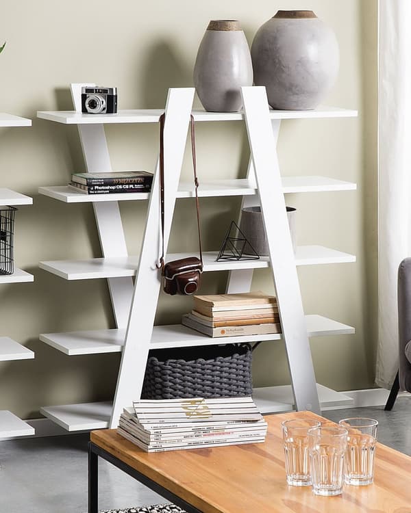 Reol Hvid Træ 100 x 30 x 116 cm Fritstående Bogreol med Hylder Opbevaring til Køkkenet Stuen Skandinavisk Design Køkkenreol Indretning