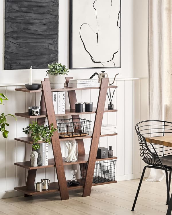 Reol Mørkt Træ 100 x 30 x 116 cm Fritstående Bogreol med Hylder Opbevaring til Køkkenet Stuen Skandinavisk Design Køkkenreol Indretning