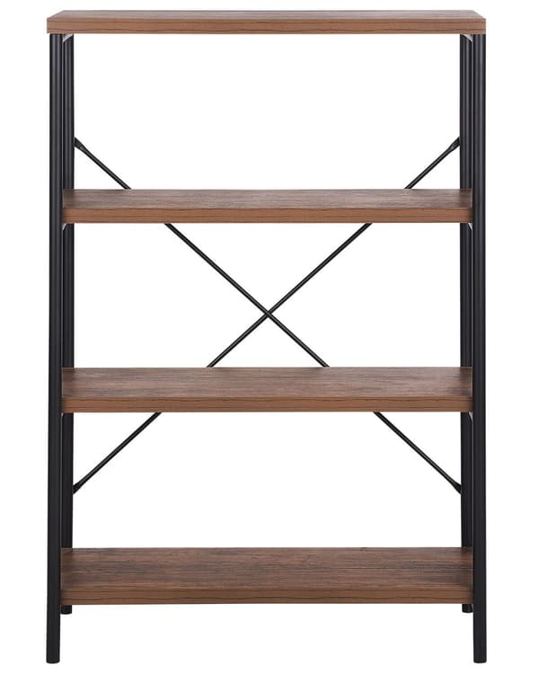 Kirjahylly tumma puu MDF-levy musta teräs 80 x 37 x 122 cm kolmella hyllyllä industriaalinen tyyli