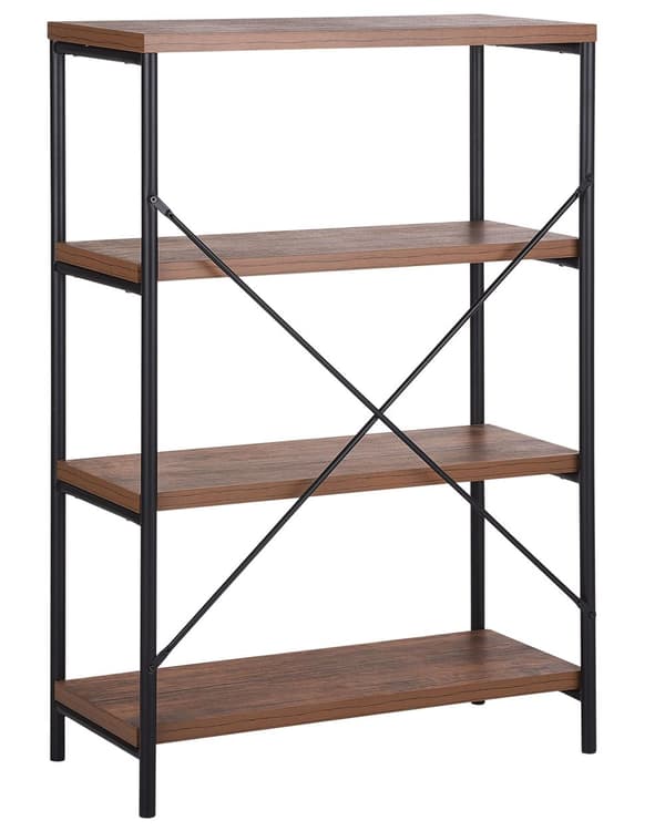 Kirjahylly tumma puu MDF-levy musta teräs 80 x 37 x 122 cm kolmella hyllyllä industriaalinen tyyli