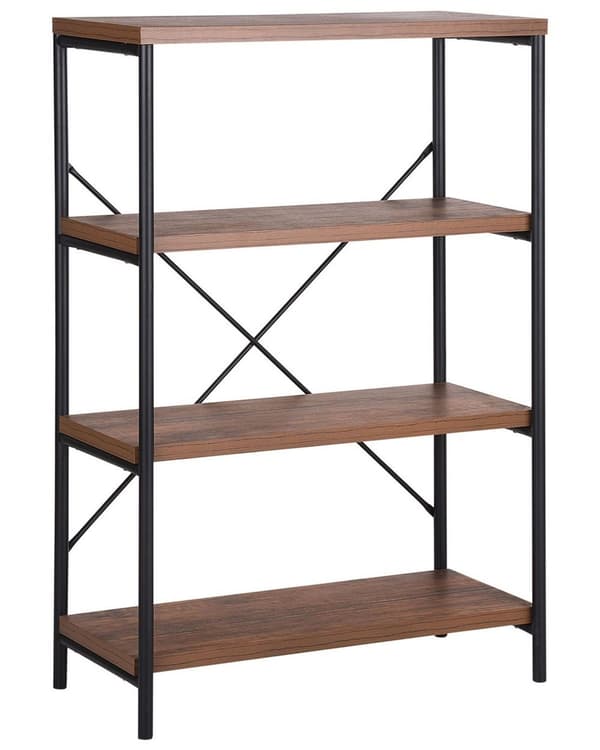 Kirjahylly tumma puu MDF-levy musta teräs 80 x 37 x 122 cm kolmella hyllyllä industriaalinen tyyli