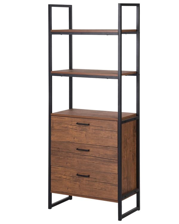 Bokhylla med Lådor Mörk trä Svart Ram 158 x 61 cm Industriell