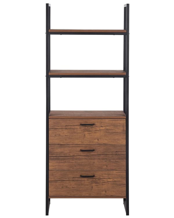 Bokhylla med Lådor Mörk trä Svart Ram 158 x 61 cm Industriell