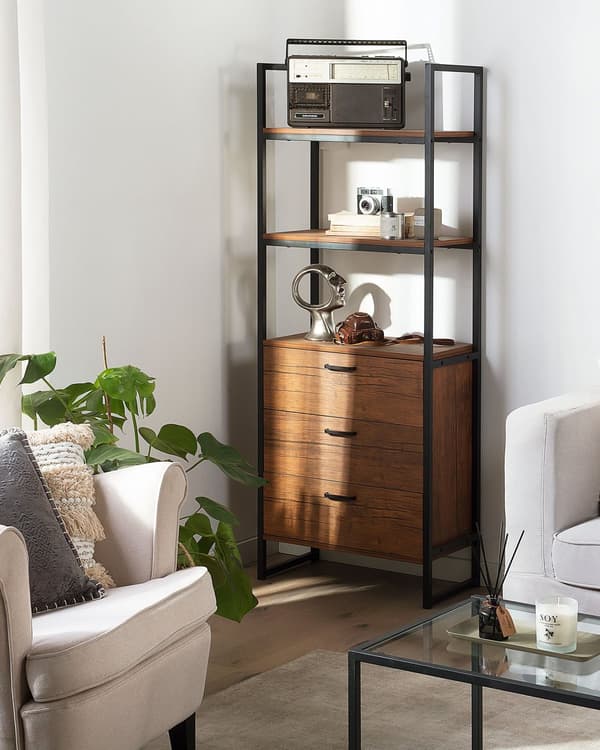 Bokhylla med Lådor Mörk trä Svart Ram 158 x 61 cm Industriell