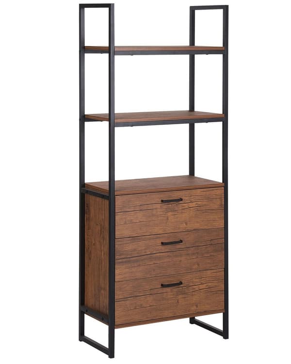 Bokhylla med Lådor Mörk trä Svart Ram 158 x 61 cm Industriell