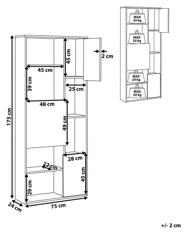 Kirjahylly tumma puu valkoinen MDF lastulevy 75 x 24 x 175 cm kaapeilla kuusi hyllyä skandinaavinen