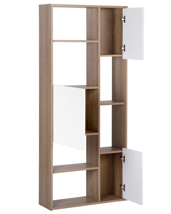 Kirjahylly tumma puu valkoinen MDF lastulevy 75 x 24 x 175 cm kaapeilla kuusi hyllyä skandinaavinen
