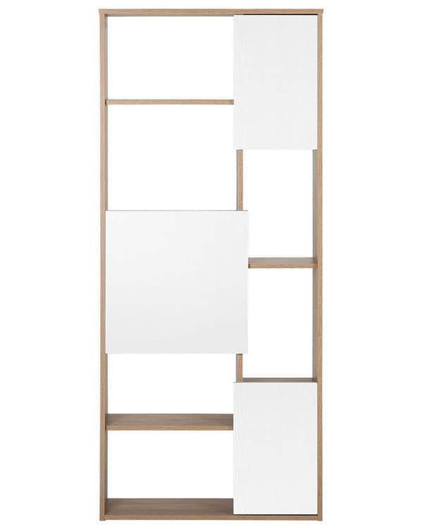 Kirjahylly tumma puu valkoinen MDF lastulevy 75 x 24 x 175 cm kaapeilla kuusi hyllyä skandinaavinen