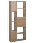 Pikkukuva 6 / 9: Kirjahylly tumma puu valkoinen MDF lastulevy 75 x 24 x 175 cm kaapeilla kuusi hyllyä skandinaavinen