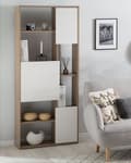 Pikkukuva 2 / 9: Kirjahylly tumma puu valkoinen MDF lastulevy 75 x 24 x 175 cm kaapeilla kuusi hyllyä skandinaavinen