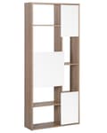 Pikkukuva 1 / 9: Kirjahylly tumma puu valkoinen MDF lastulevy 75 x 24 x 175 cm kaapeilla kuusi hyllyä skandinaavinen