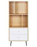 Miniatyrbillede 4 af 9: Bogreol Lyst Træ Hvid MDF 139 x 60 x 40 cm Reol med Opbevaring Skuffer Hylder Moderne Opbevaringsreoler til Stue med Soft Close Mekanisme