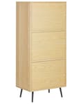 Miniatyrbillede 6 af 9: Bogreol Lyst Træ Hvid MDF 139 x 60 x 40 cm Reol med Opbevaring Skuffer Hylder Moderne Opbevaringsreoler til Stue med Soft Close Mekanisme