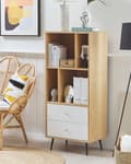 Miniatyrbillede 2 af 9: Bogreol Lyst Træ Hvid MDF 139 x 60 x 40 cm Reol med Opbevaring Skuffer Hylder Moderne Opbevaringsreoler til Stue med Soft Close Mekanisme