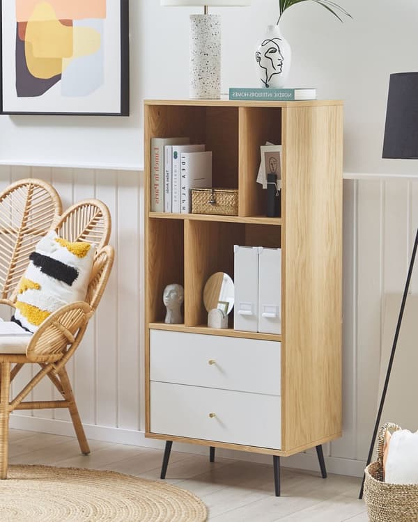 Bogreol Lyst Træ Hvid MDF 139 x 60 x 40 cm Reol med Opbevaring Skuffer Hylder Moderne Opbevaringsreoler til Stue med Soft Close Mekanisme
