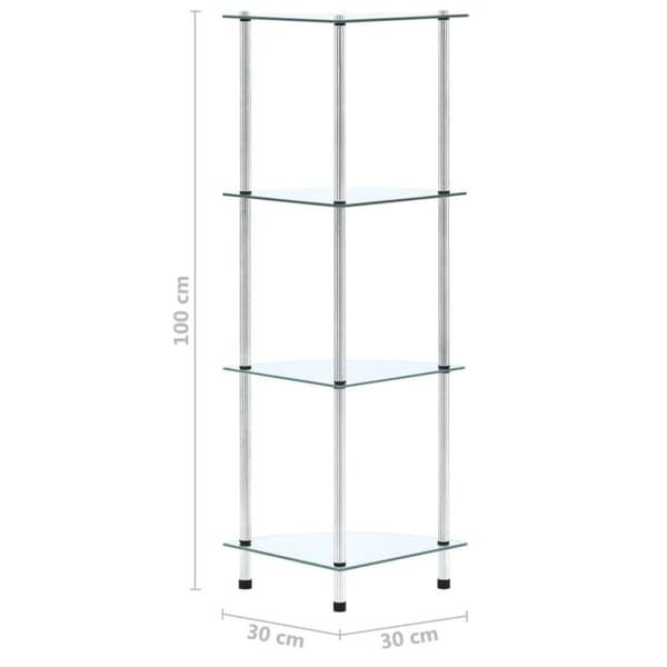vidaXL Hylle 4 etasjer gjennomsiktig 30x30x100 cm herdet glass