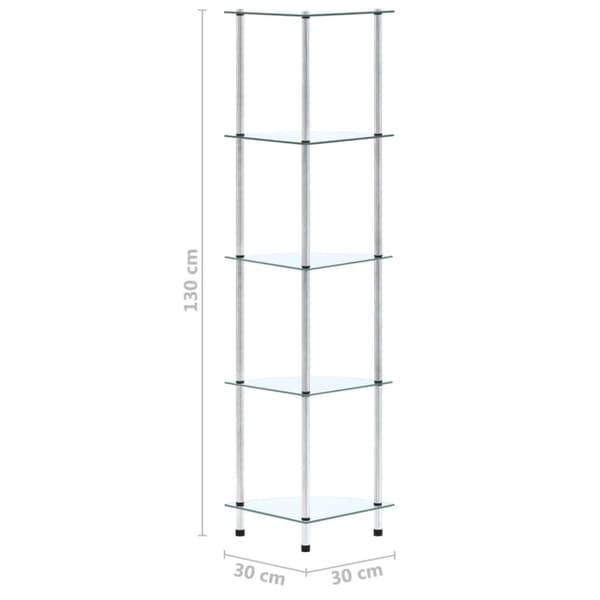 vidaXL Hylle 5 etasjer gjennomsiktig 30x30x130 cm herdet glass