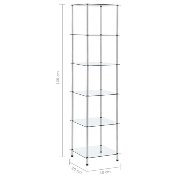 vidaXL Hylle 6 etasjer gjennomsiktig 40x40x160 cm herdet glass