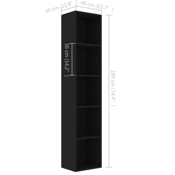 vidaXL bogreol 40x30x189 cm konstrueret træ sort
