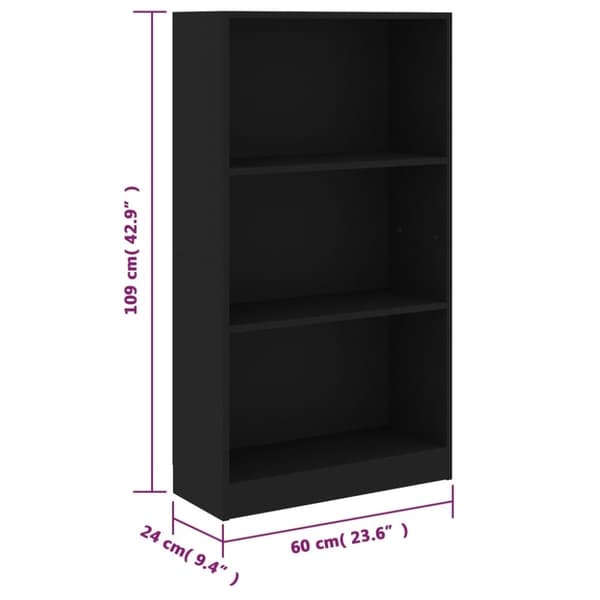 vidaXL Bogreol/reol med 3 hylder 60x24x109 cm konstrueret træ sort change
