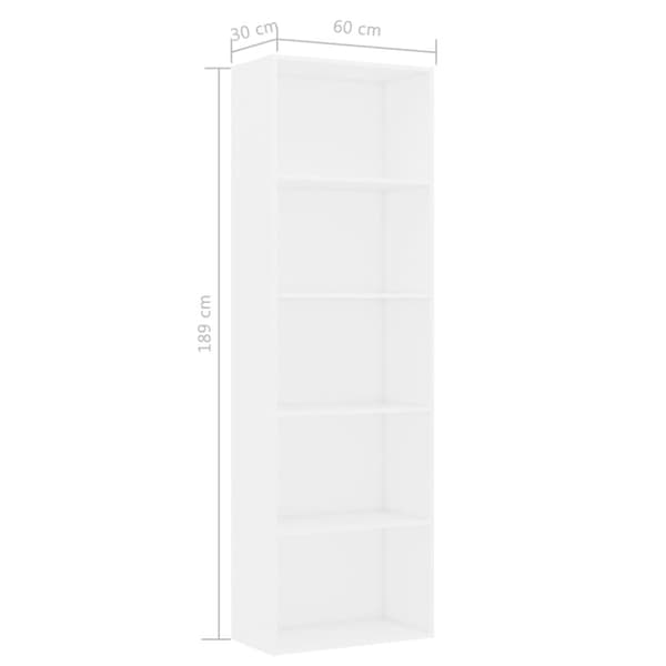 vidaXL Bokhylle 5 nivåer hvit 60x30x189 cm sponplate