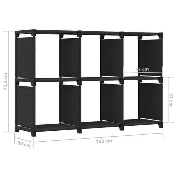 vidaXL Display reol med 6 kubeformede rum 103x30x72,5 cm stof sort