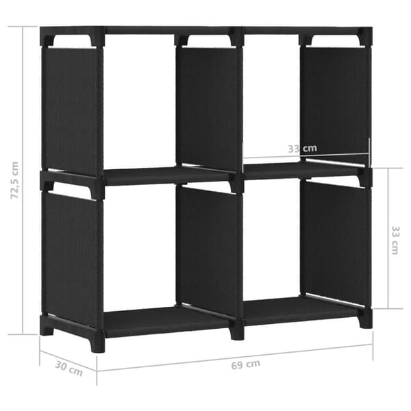 vidaXL Display reol med 4 kubeformede rum 69x30x72,5 cm stof sort