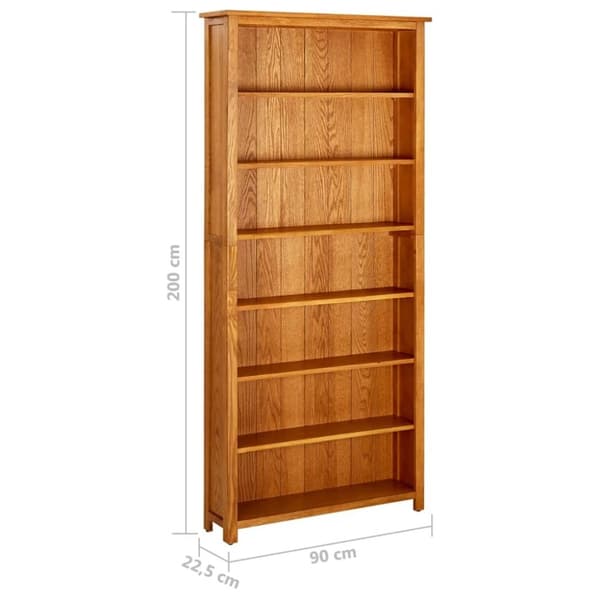 vidaXL Bogreol/reol med 7 hylder 90x22,5x200 cm massivt egetræ change