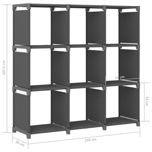 vidaXL reol med 9 rum 103x30x107,5 cm stof grå