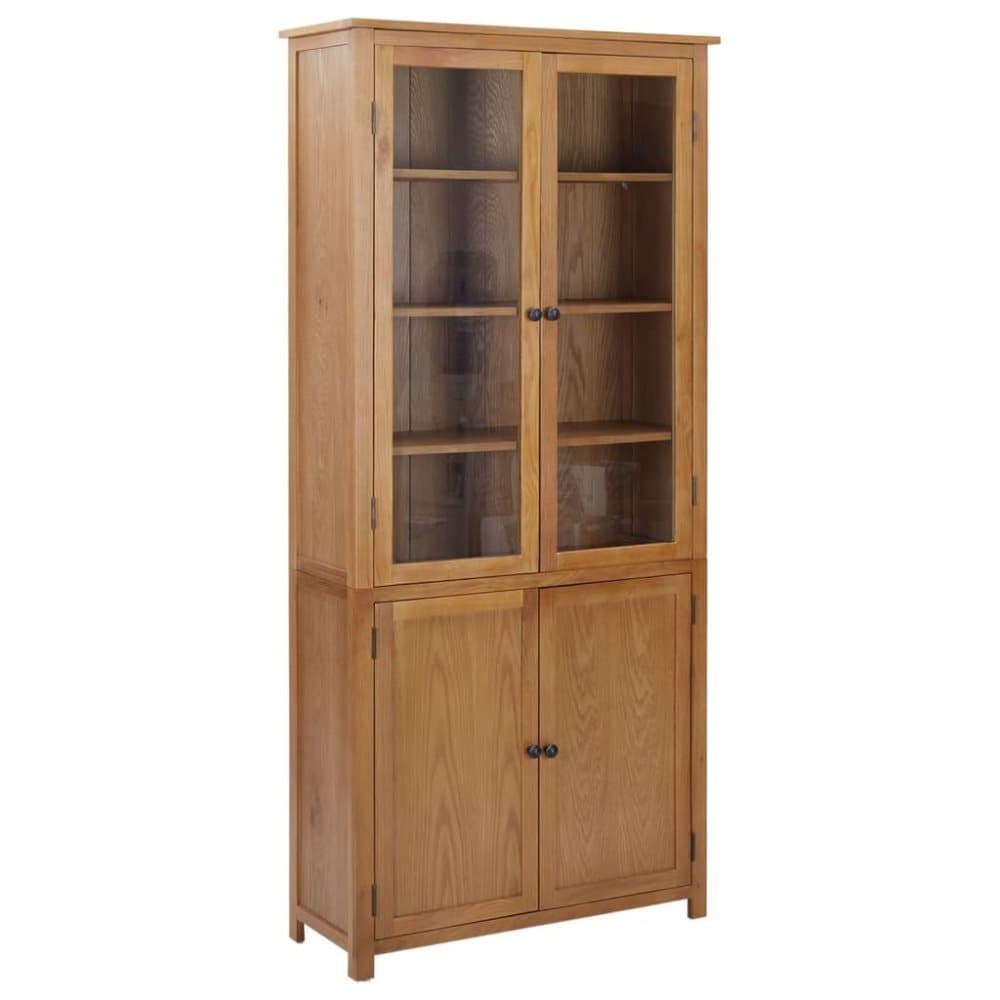 vidaXL bogreol med 4 låger 90x35x200 cm massivt egetræ og glas
