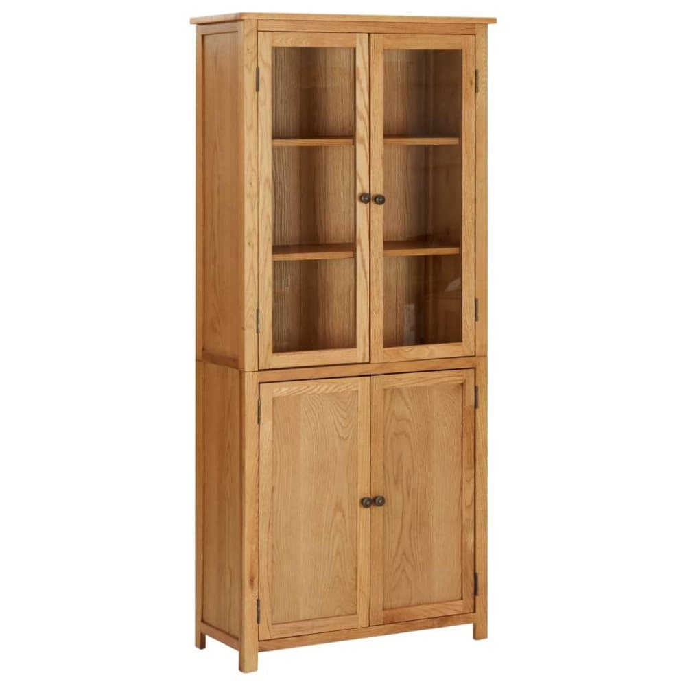 vidaXL bogreol med 4 låger 80x35x180 cm massivt egetræ og glas