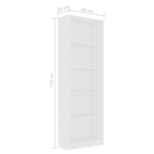 vidaXL Bokhylla 5 hyllor vit 60x24x175 cm spånskiva