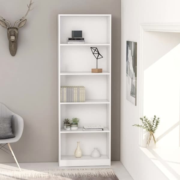vidaXL Bokhylla 5 hyllor vit 60x24x175 cm spånskiva
