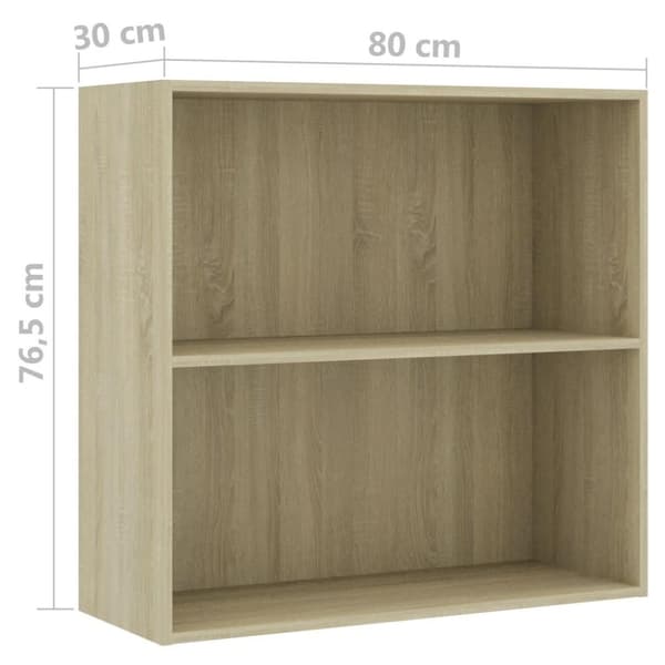 vidaXL Bogreol/reol med 2 hylder 80 x 30 x 76,5 cm spånplade sonoma-eg change
