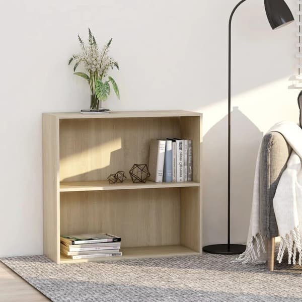 vidaXL Bogreol/reol med 2 hylder 80 x 30 x 76,5 cm spånplade sonoma-eg change