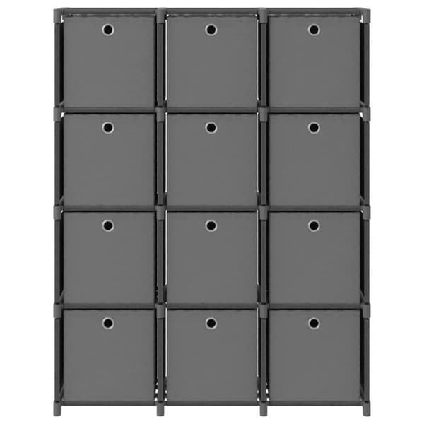 vidaXL Displayhylle med 12 kuber og bokser grå 103x30x141 cm stoff
