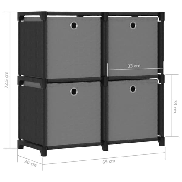 vidaXL Displayhylle med 4 kuber og bokser svart 69x30x72,5 cm stoff