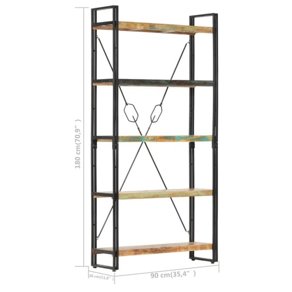 vidaXL Bokhylle 5 etasjer 90x30x180 cm gjenvunnet heltre